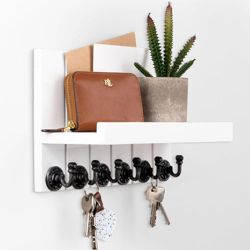 Wall Key Holder with Shelf & Coat Hooks - Wall Shelf with Hooks - daisys-choice-homeware