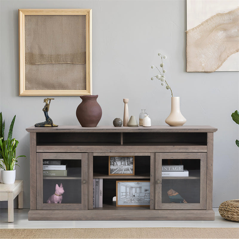 Versatile Vintage Living Room Wooden TV Cabinet in Coffee, Gray, and Khaki