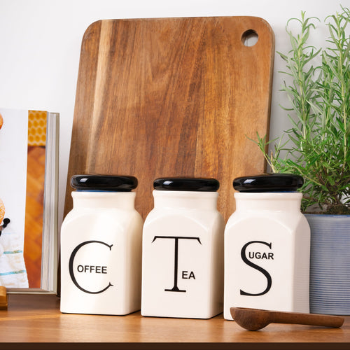 Ceramic Canister Set of 3 - Sugar, Coffee, & Tea Canisters Sets for the Kitchen - daisys-choice-homeware