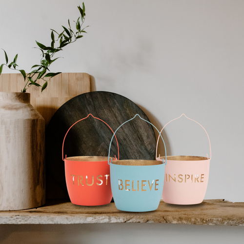 Juuvana Set of 3 Decorative Candle Holder Lanterns with Motivational Messages - Believe, Trust, Inspire - daisys-choice-homeware