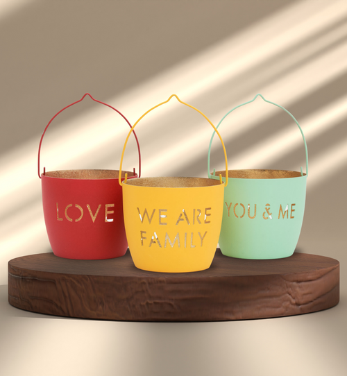 Juuvana Set of 3 Motivational Message Candle Holder Lanterns - Love, We Are Family, You & Me - daisys-choice-homeware