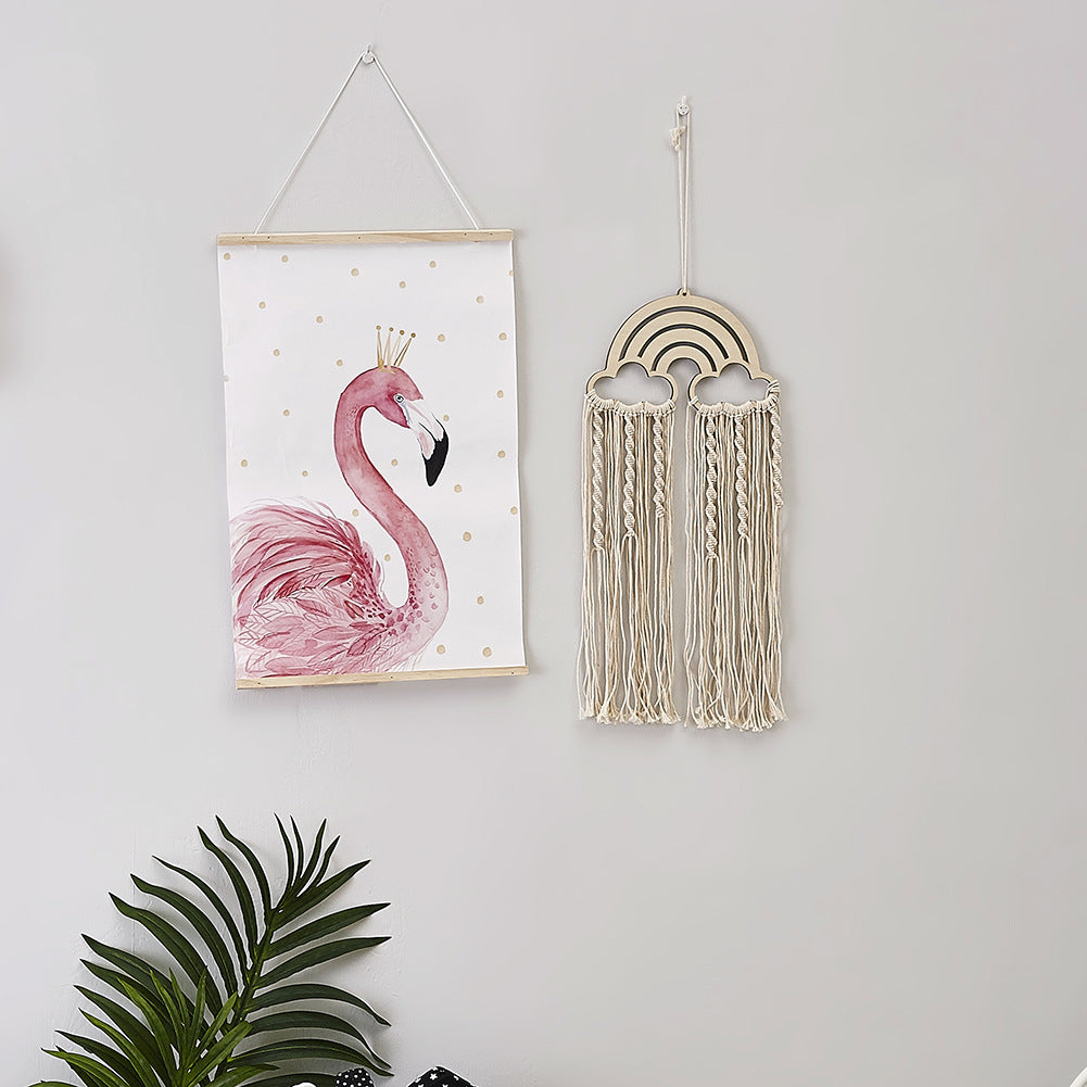 A colorful macrame wall hanging dream catcher featuring a rainbow design, adding a whimsical and bohemian touch to your space while warding off bad dreams.