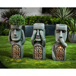 Easter Island-inspired garden decoration featuring the iconic 'See No Evil, Hear No Evil, Speak No Evil' motif, adding charm and character to your outdoor or indoor decor.