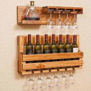 A modern and creative wine rack made from solid wood, designed to hang on the wall in dining rooms or living spaces, offering both functionality and aesthetic appeal.