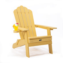 A versatile and comfortable Adirondack chair featuring a pullout ottoman and cup holder, perfect for relaxing outdoors with convenience and style