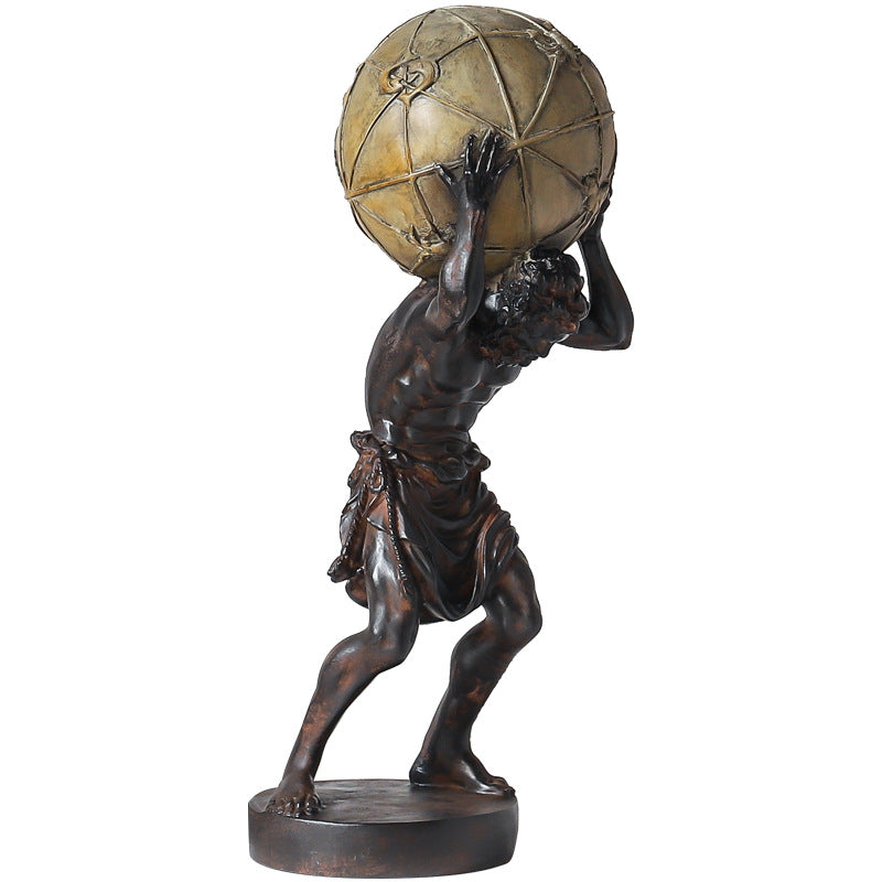 Atlas Carrying the Earth: A magnificent bronze sculpture depicting Atlas shouldering the weight of the Earth, symbolizing strength, resilience, and the burden of responsibility.