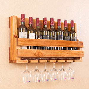 A modern and creative wine rack made from solid wood, designed to hang on the wall in dining rooms or living spaces, offering both functionality and aesthetic appeal.