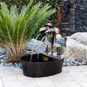 A charming rustic fountain crafted from resin, featuring flowing water and private molds, adding a peaceful and artistic touch to your garden decor.
