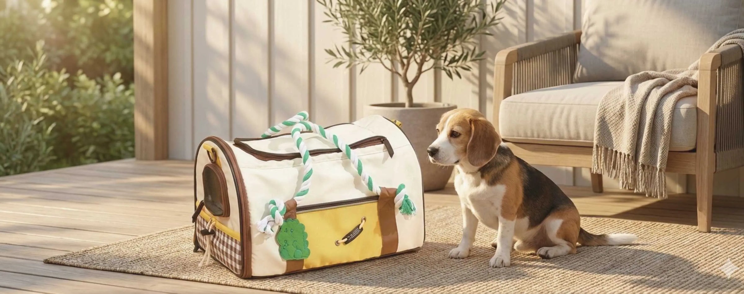 Dog with portable pet bag 