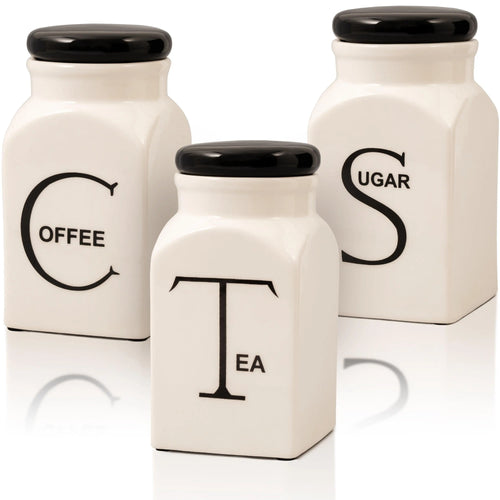 Ceramic Canister Set of 3 - Sugar, Coffee, & Tea.