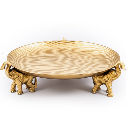 Round Decorative Tray with Elephant Stands - Gold Tray for Decor & Centerpiece - daisys-choice-homeware