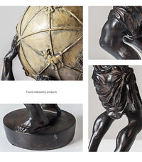 Atlas Carrying the Earth: A magnificent bronze sculpture depicting Atlas shouldering the weight of the Earth, symbolizing strength, resilience, and the burden of responsibility.