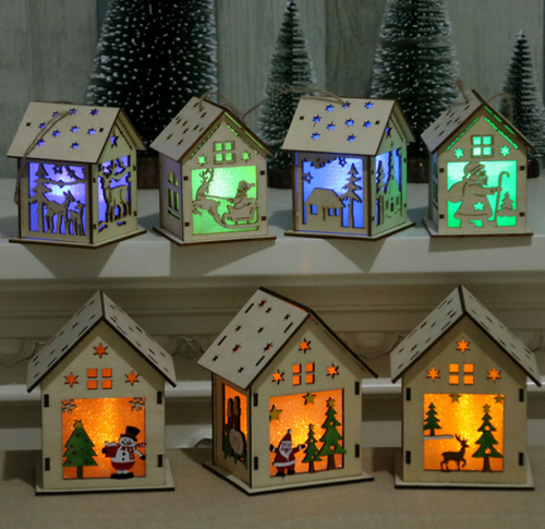 Christmas LED Light Wood House Decorations.