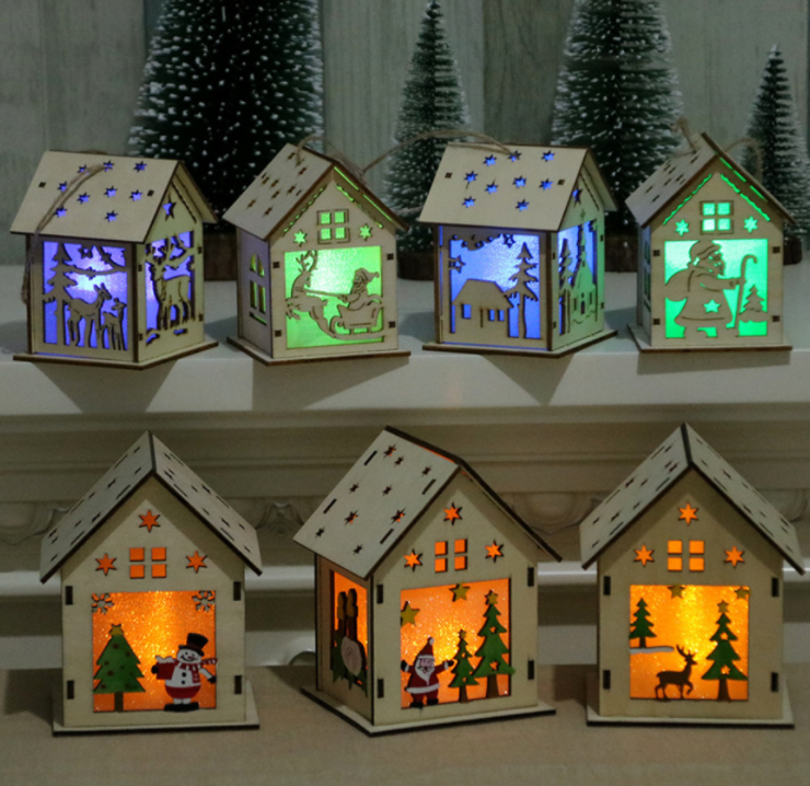 Christmas LED Light Wood House Decorations: Delightful wooden house decorations illuminated with LED lights, adding a cozy and festive ambiance to your holiday decor.