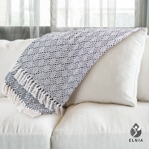 Elnia All Season Throw Blankets for Couch - Soft Boho Farmhouse Decor Throw Blanket - Hand Loomed Woven Cotton Throw with Fringe - Modern Decorative Blankets and Throws for Sofa, Bed - 50 x 60 inches