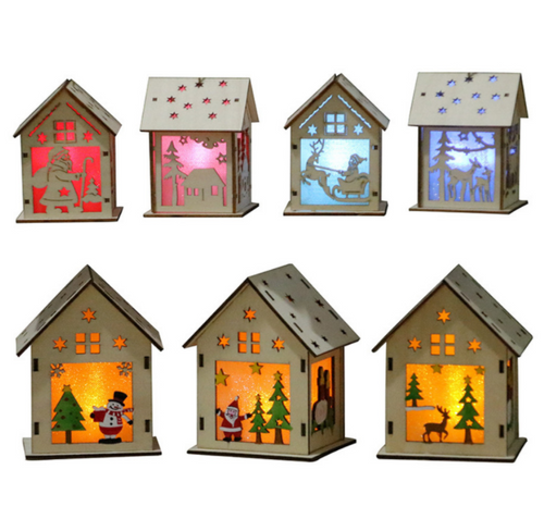 Christmas LED Light Wood House Decorations.