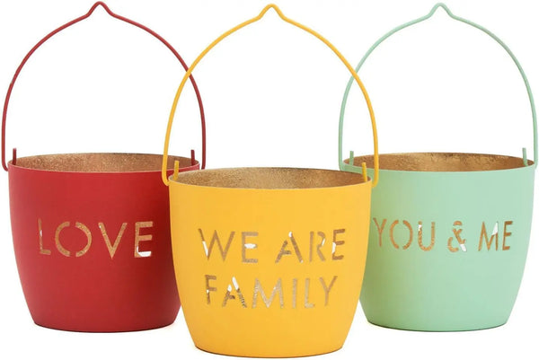 Set of 3 Motivational Candle Holder - Love, We Are Family, You & Me.