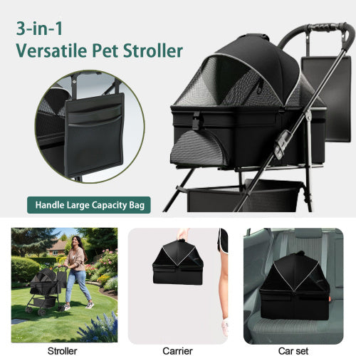 2-in-1 Portable Pet Stroller with Removable Carrier, Waterproof Pad & Sun Shade - daisys-choice-homeware