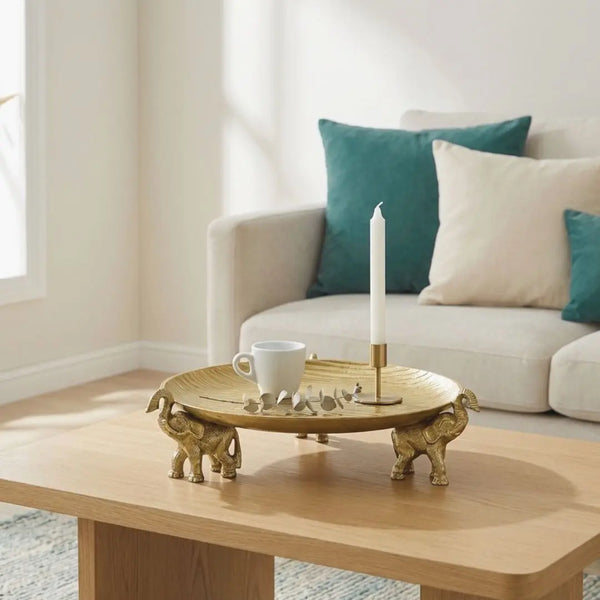 Round Decorative Tray with Elephant Stands daisys-choice-homeware