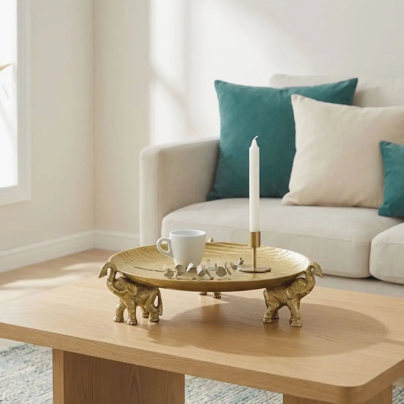 Round Decorative Tray with Elephant Stands daisys-choice-homeware
