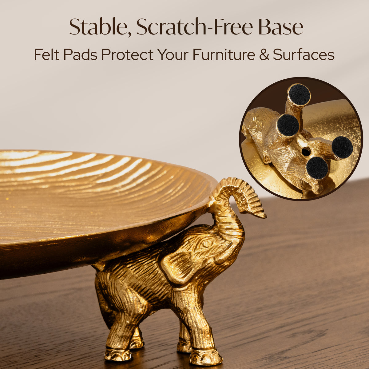 Round Decorative Tray with Elephant Stands - Gold Tray for Decor & Centerpiece - daisys-choice-homeware