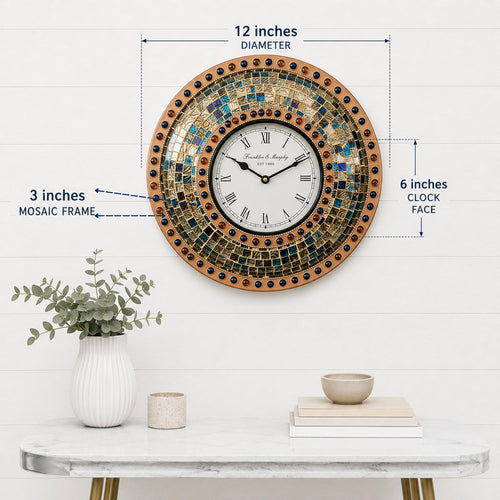 Handmade Mosaic Clock – Decorative Tesserae Wall Clock