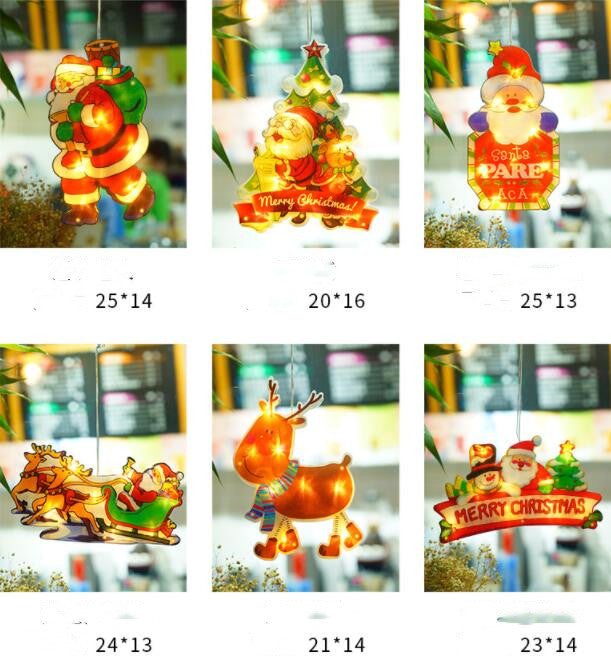 Cheerful LED decorations featuring Santa Claus, a snowman, and an elk, perfect for adding festive charm to your windows during the holiday season.