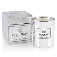 Third eye chakra candle, clear quartz and black obsidian, luxury crystal candle