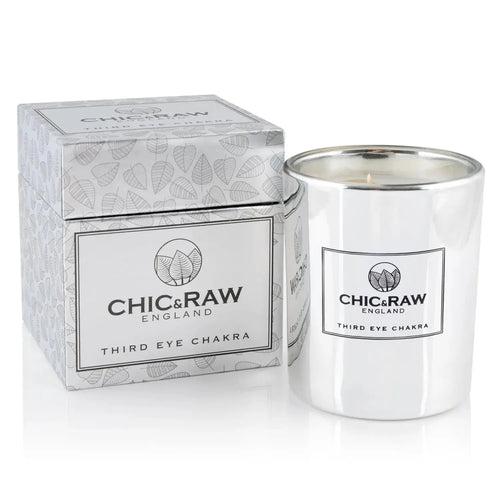 Third eye chakra candle, clear quartz and black obsidian, luxury crystal candle