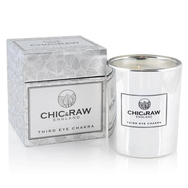 Third eye chakra candle, clear quartz and black obsidian, luxury crystal candle