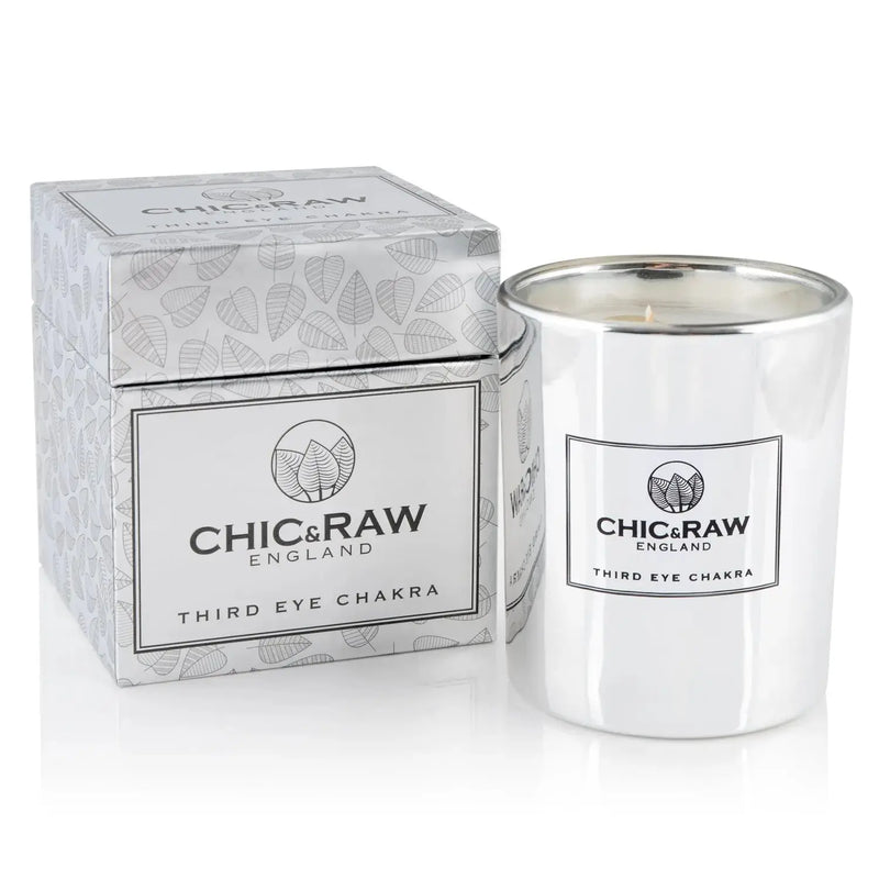 Third eye chakra candle, clear quartz and black obsidian, luxury crystal candle