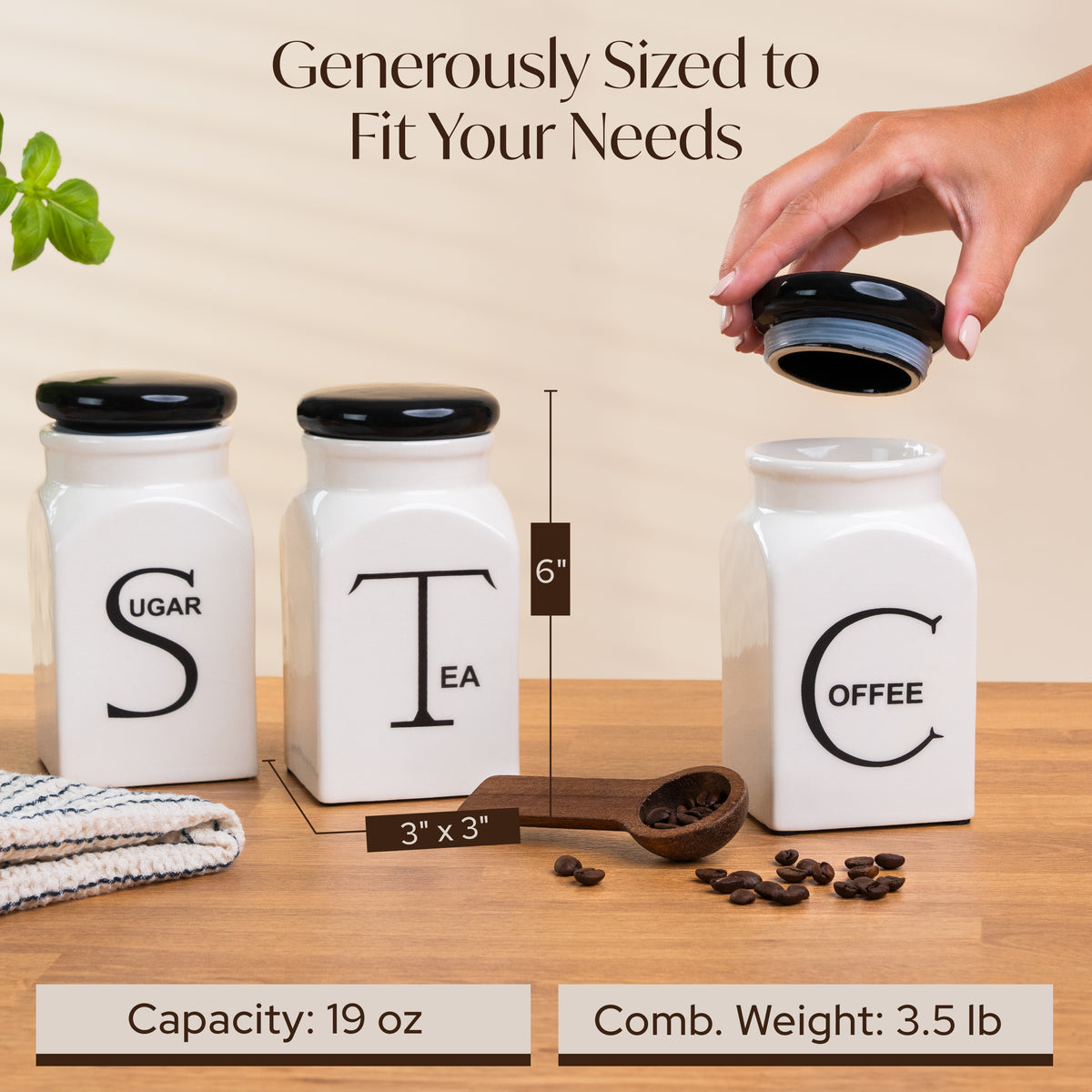 Ceramic Canister Set of 3 - Sugar, Coffee, & Tea Canisters Sets for the Kitchen - daisys-choice-homeware