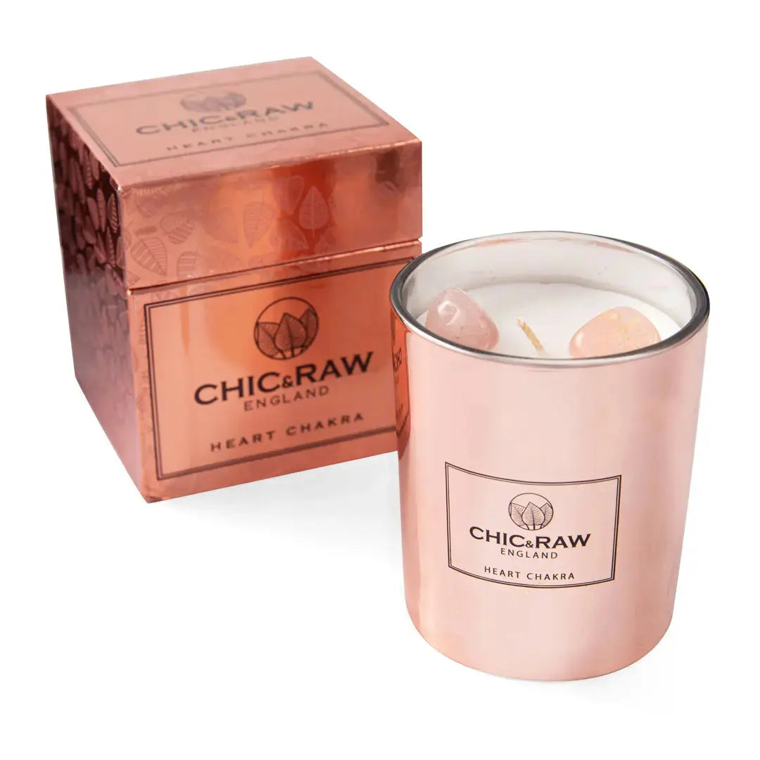 Rose Quartz Heart Chakra Luxury Crystal Candle Chic & Raw England