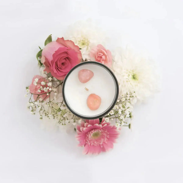 Rose quartz heart chakra candle, luxury crystal candle, heart healing