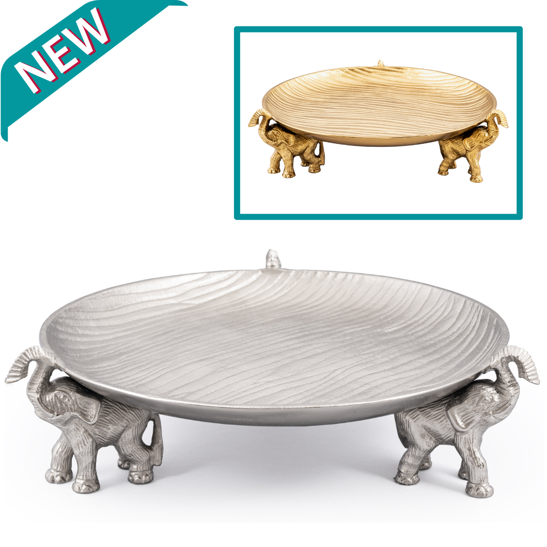 Round Decorative Tray with Elephant Stands - Gold Tray for Decor & Centerpiece - daisys-choice-homeware