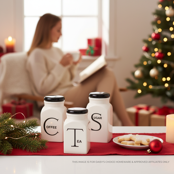 Ceramic Canister Set of 3 - Sugar, Coffee, & Tea.