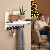 Wall Key Holder with Shelf  & Coat Hooks - Wall Shelf with Hooks.