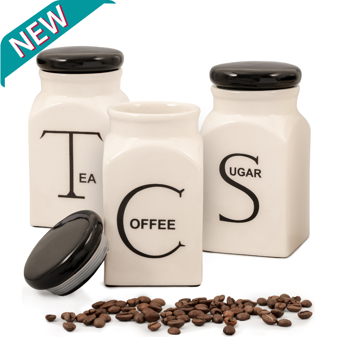 Ceramic Canister Set of 3 - Sugar, Coffee, & Tea Canisters Sets for the Kitchen - daisys-choice-homeware