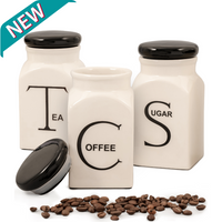 Ceramic Canister Set of 3 - Sugar, Coffee, & Tea Canisters Sets for the Kitchen