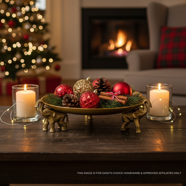 Round Decorative Tray with Elephant Stands.
