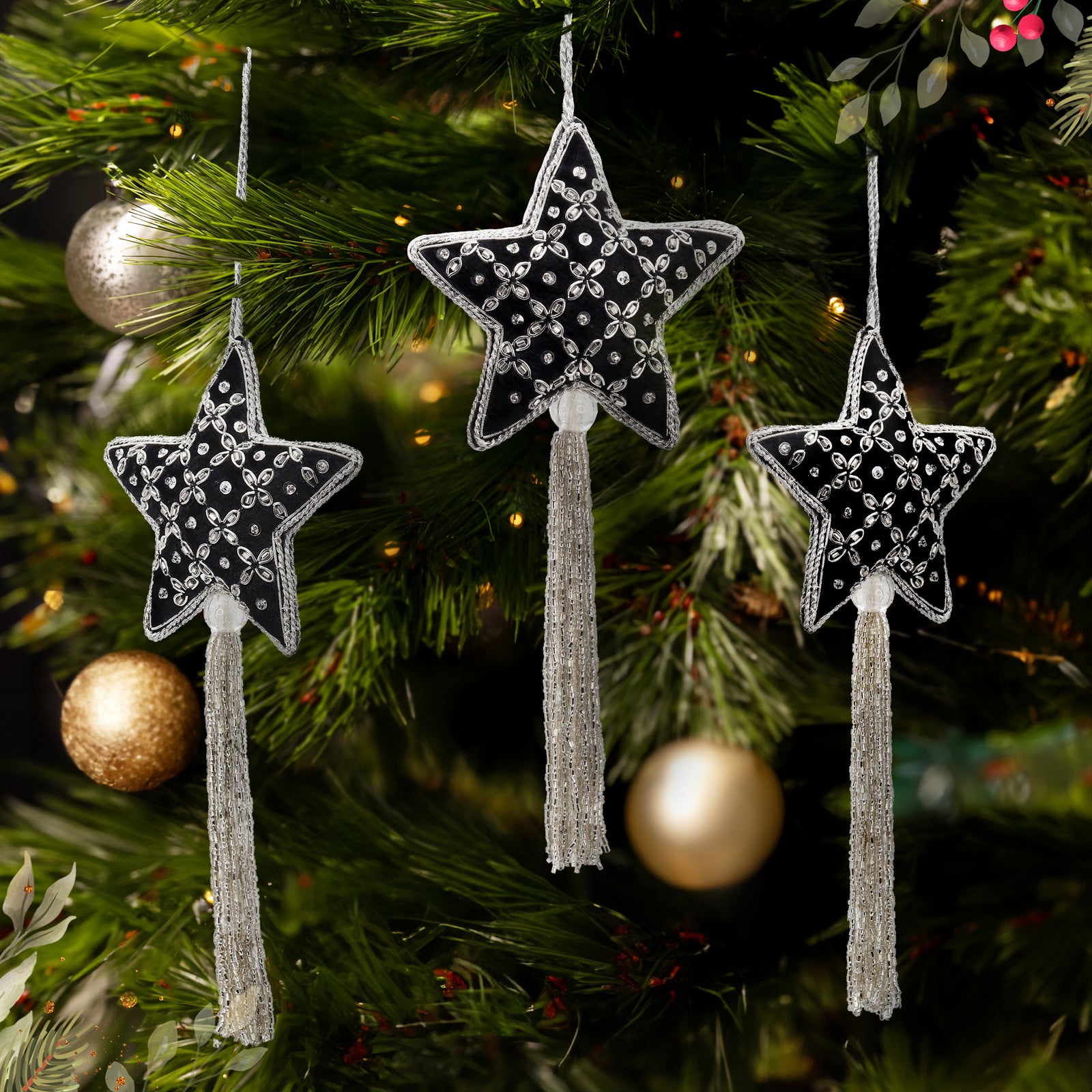 Christmas Ornaments with Tassels Holiday Decor for Tree, Mantle & Wall