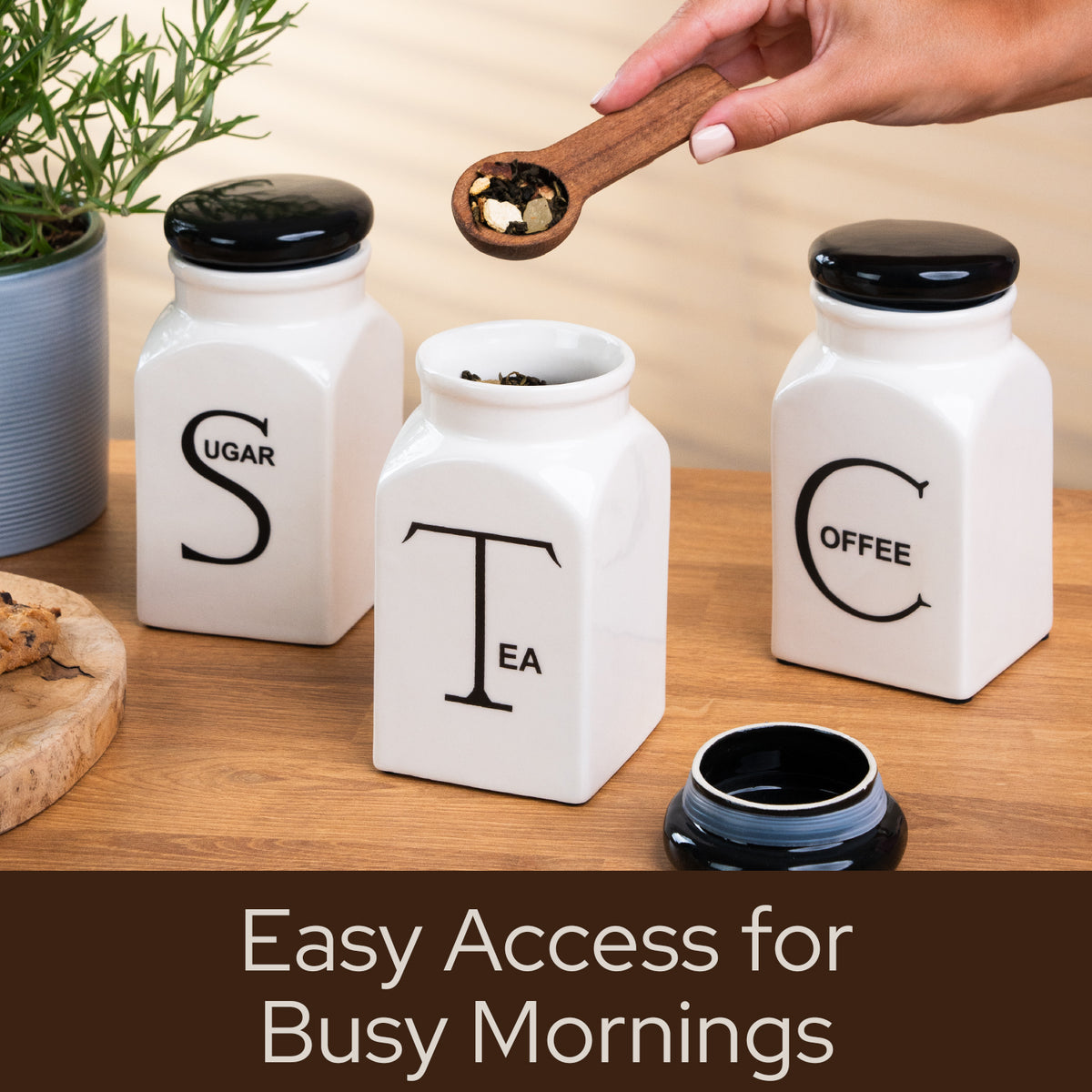 Ceramic Canister Set of 3 - Sugar, Coffee, & Tea - daisys-choice-homeware