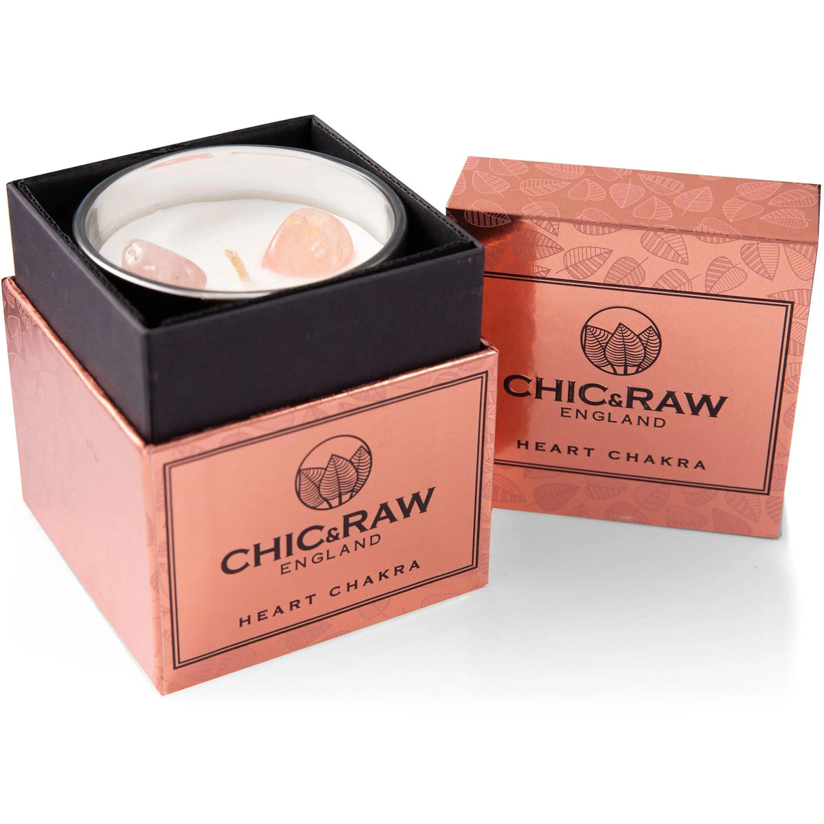 Rose Quartz Heart Chakra Luxury Crystal Candle Chic & Raw England