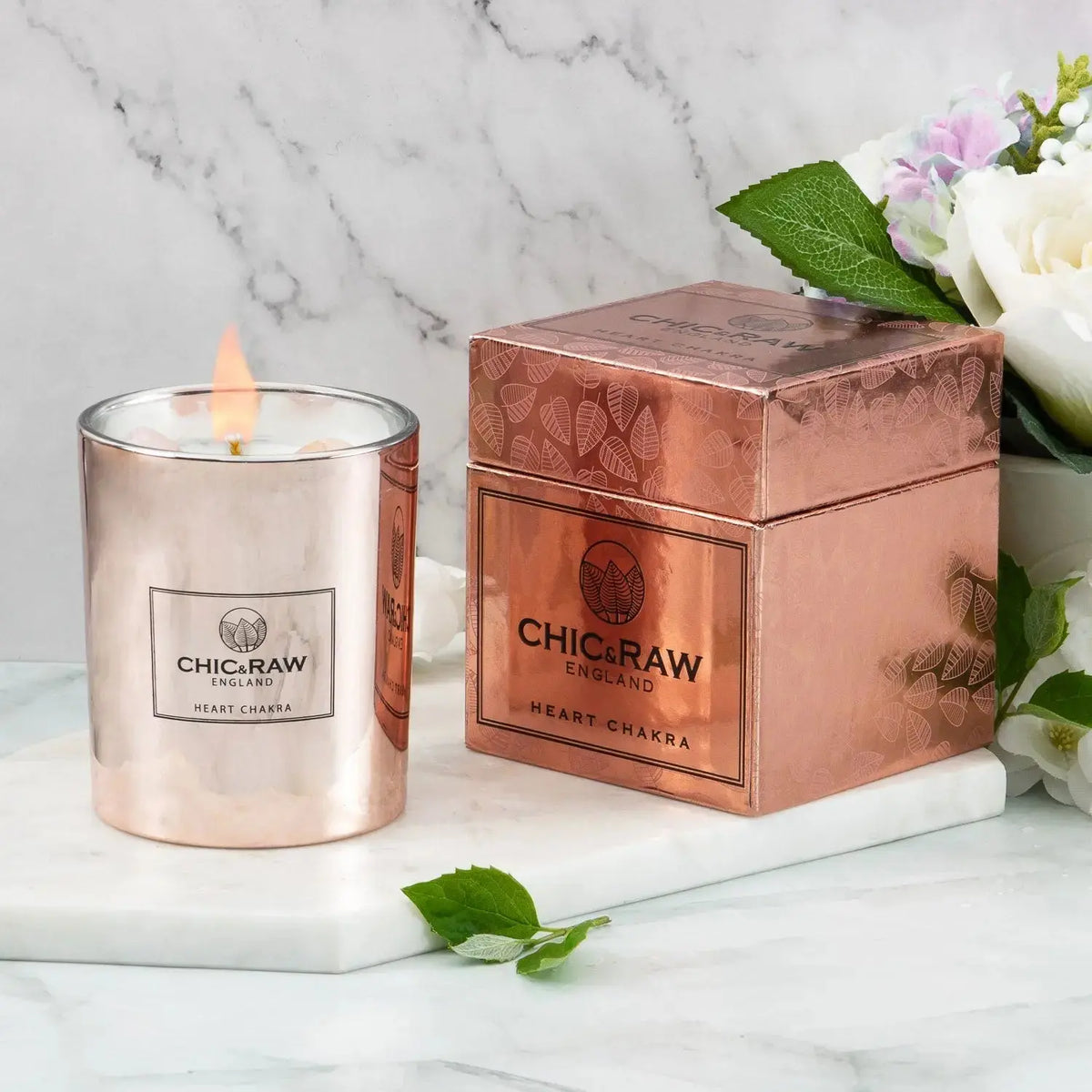 Rose Quartz Heart Chakra Luxury Crystal Candle Chic & Raw England