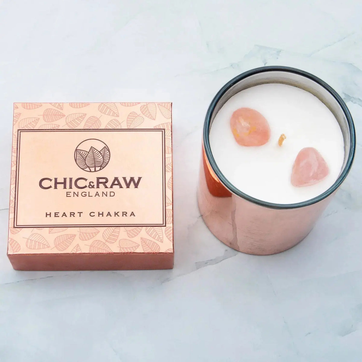 Rose Quartz Heart Chakra Luxury Crystal Candle Chic & Raw England