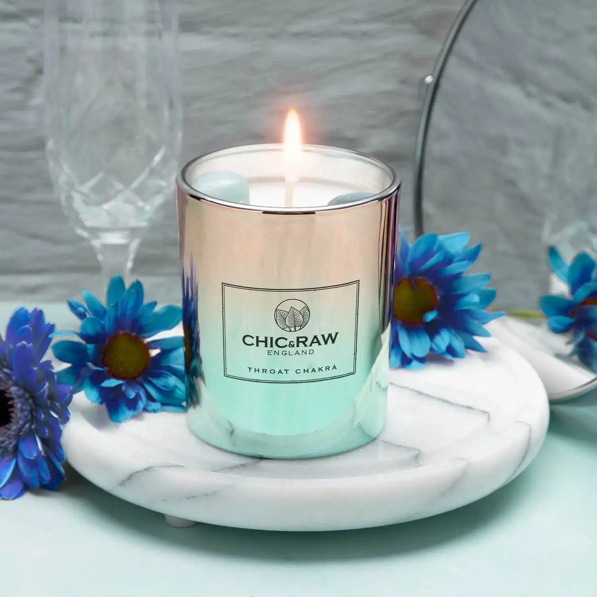Aquamarine Throat Chakra Luxury Crystal Candle Chic & Raw England