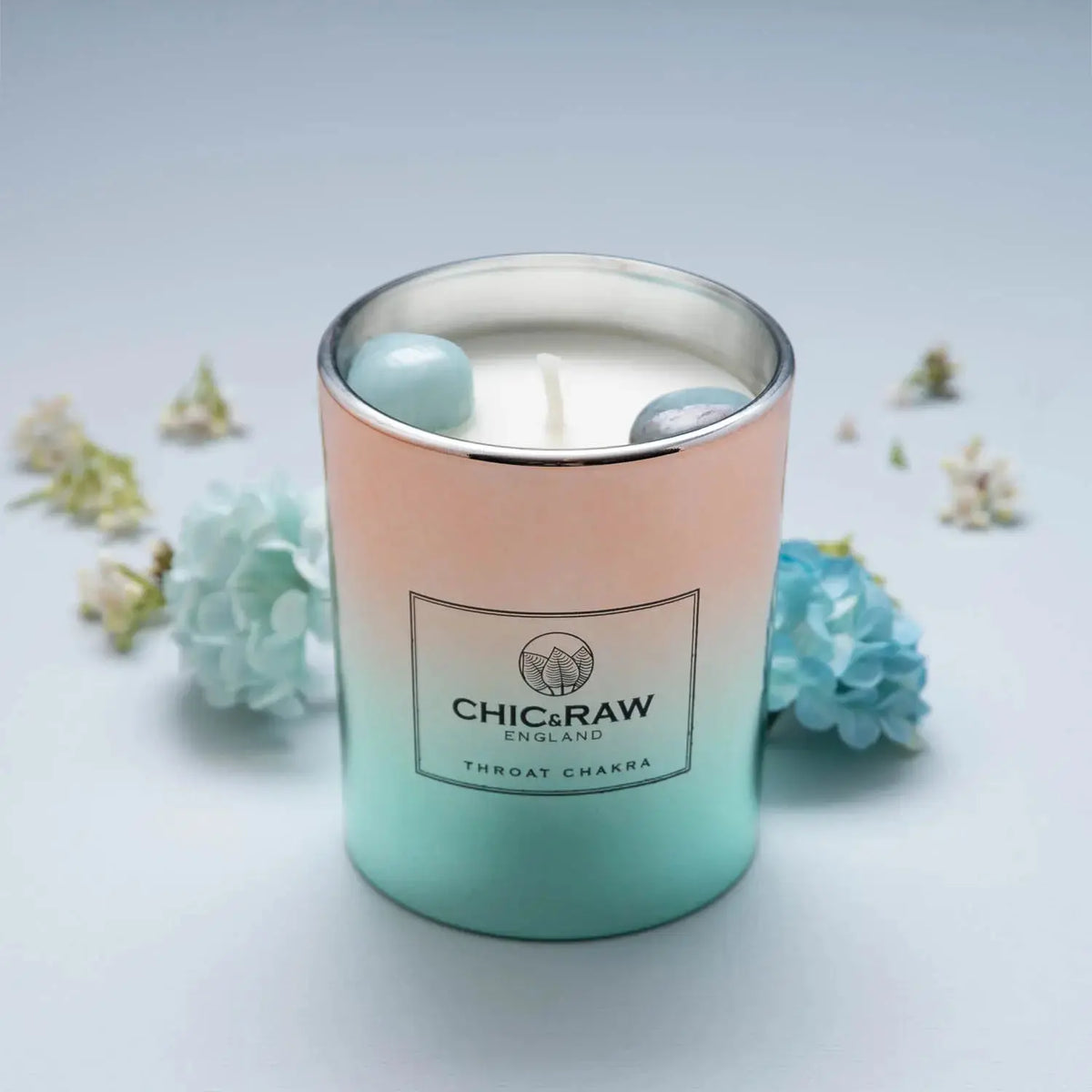 Aquamarine Throat Chakra Luxury Crystal Candle Chic & Raw England