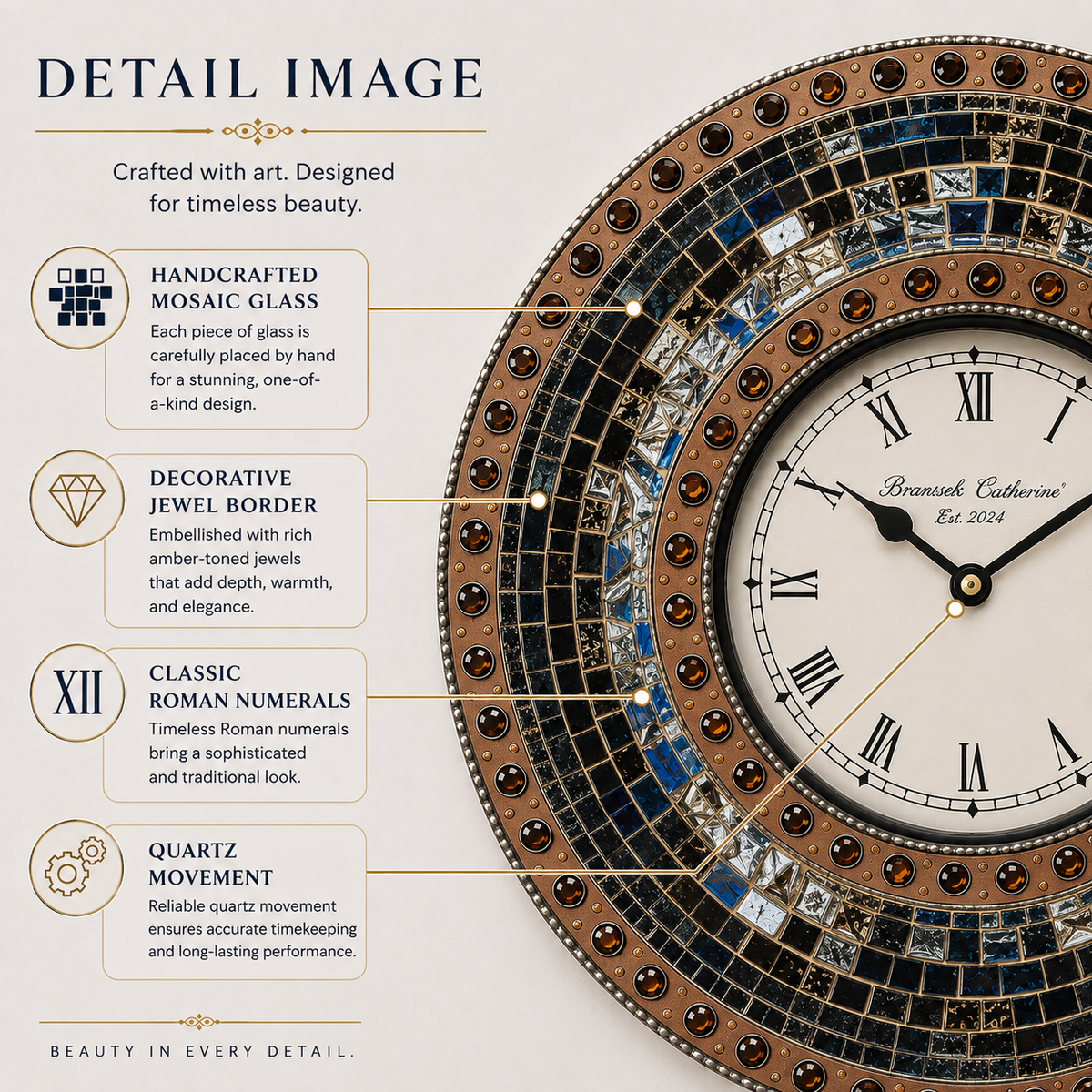 Handmade Mosaic Clock – Decorative Tesserae Wall Clock