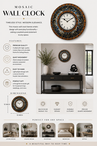 Handmade Mosaic Clock – Decorative Tesserae Wall Clock