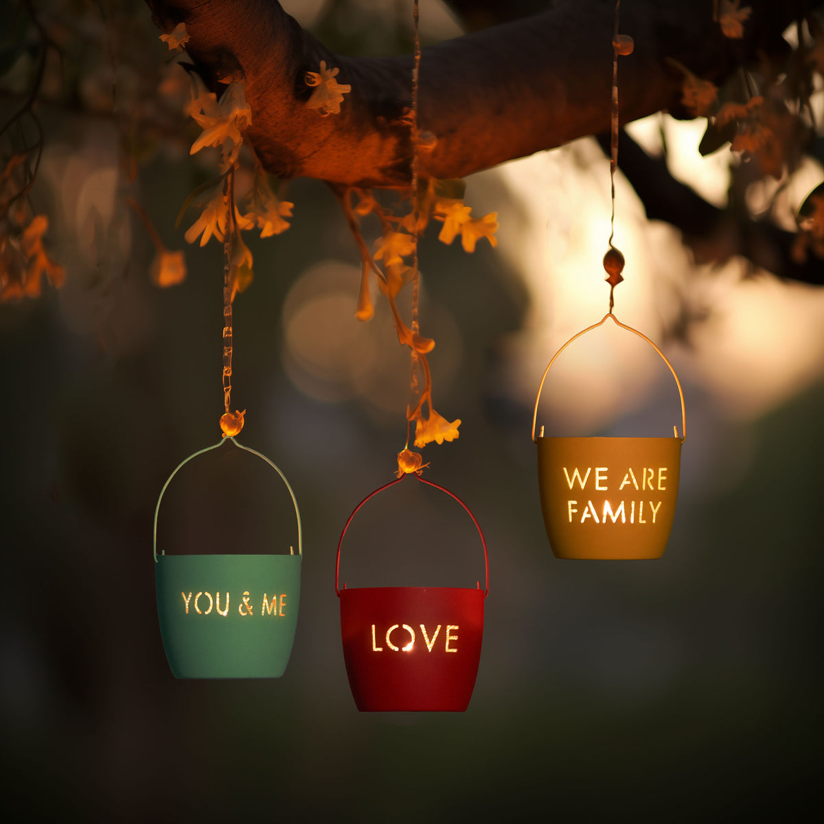 Juuvana Set of 3 Motivational Message Candle Holder Lanterns - Love, We Are Family, You & Me - daisys-choice-homeware